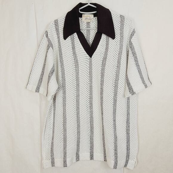 Donegal Other - Vintage Venture by Donegal 70s grey striped open knit polo shirt Size XL Retro